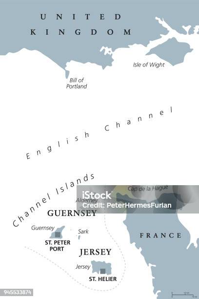 Channel Islands Guernsey And Jersey Gray Political Map Stock Illustration - Download Image Now