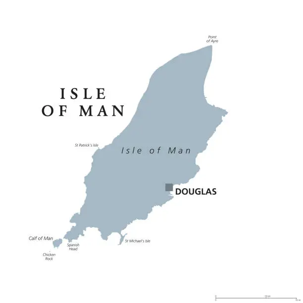 Vector illustration of Isle of Man gray political map