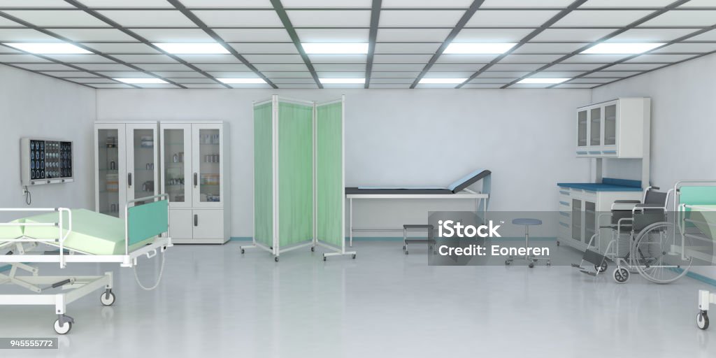 Examination Room In Hospital Examination Room in hospital with medical equipment. ( 3d render ) Doctor's Office Stock Photo