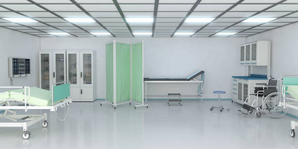 Examination Room In Hospital Examination Room in hospital with medical equipment. ( 3d render ) medical examination room stock pictures, royalty-free photos & images