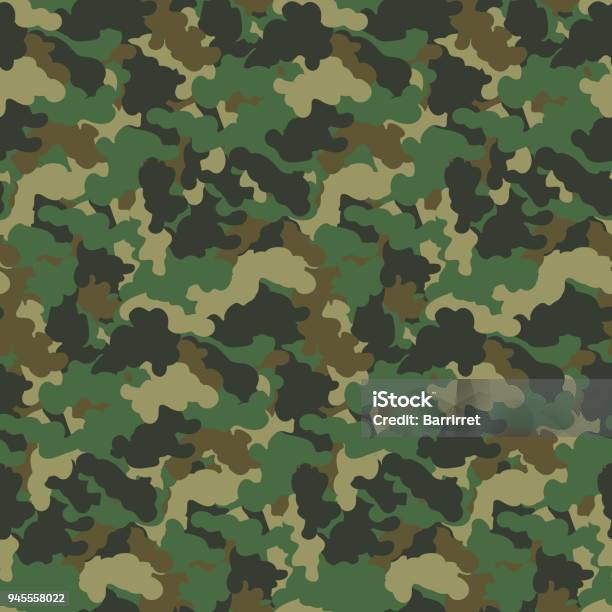 Green Color Abstract Camouflage Seamless Pattern Vector Background Modern Military Style Camo Art Design Backdrop Stock Illustration - Download Image Now