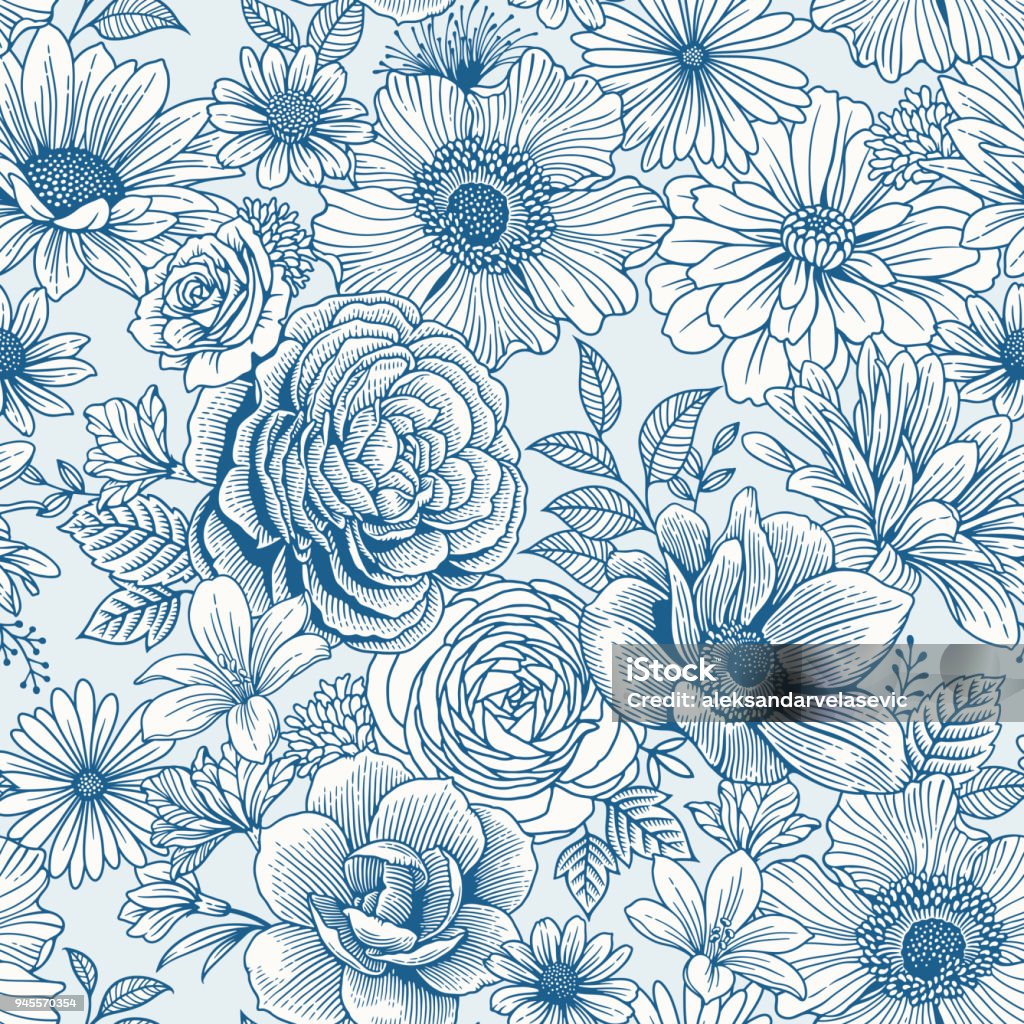 Seamless Floral Pattern Modern retro floral pattern in repeat. Flower stock vector