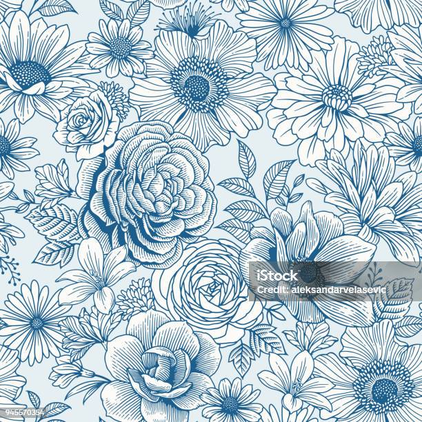 Seamless Floral Pattern Stock Illustration - Download Image Now - Flower, Floral Pattern, Backgrounds