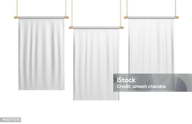 White Blank Vertical Flag Banner Mock Up Template 3d Illustration Stock Photo - Download Image Now