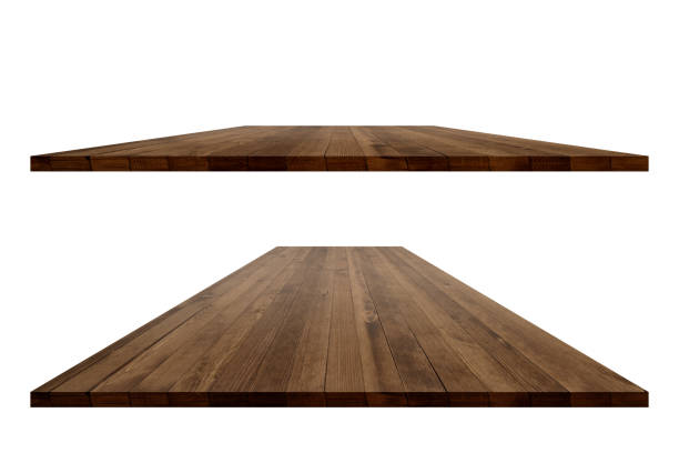 perspective de la table en bois vide avec un tracé de détourage - table counter top wood isolated photos et images de collection