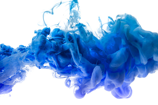 blue dye in water on white background