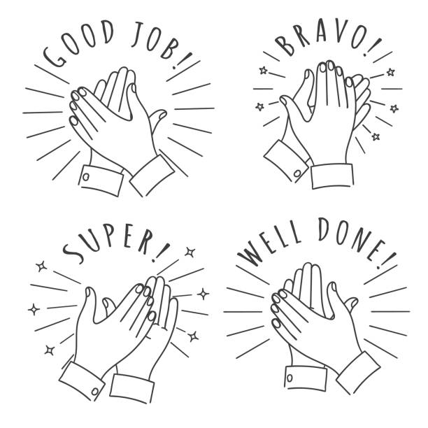 Doodle hands claps sketch Doodle hands claps. Hand drawn applauding clapping hands isolated on white background, winner applause sketch vector illustration tie game stock illustrations