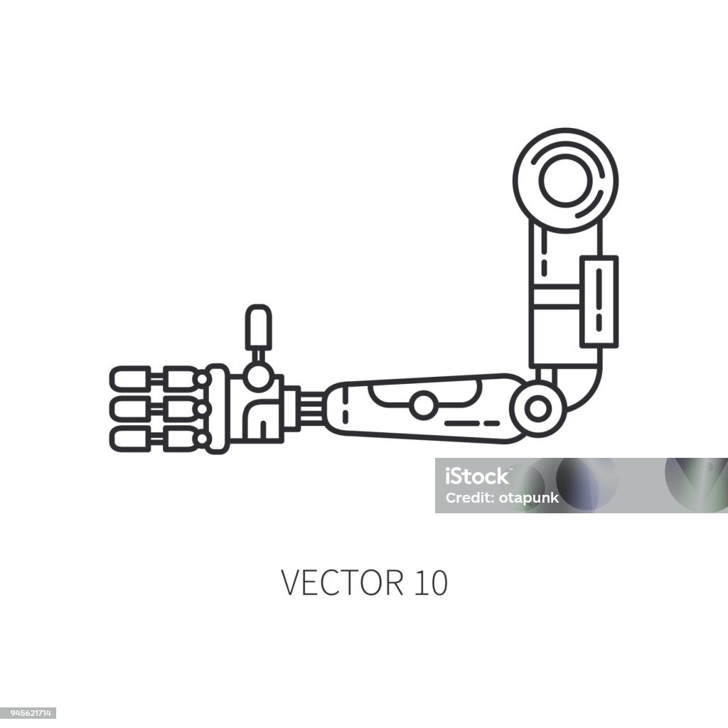 Bionic robot arm prosthesis line icon. Bionic prosthesis limb. Biotechnology futuristic medicine. Future technology. Medical artificial mechanical robot implant sign and symbol. Transplantation. Bionic robot arm prosthesis line icon. Bionic prosthesis limb. Biotechnology futuristic medicine. Future technology. Medical artificial mechanical cyborg implant sign and symbol. Transplantation. Amputee stock vector