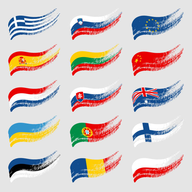손으로 그린 빛 배경에 세계의 플래그입니다. - european union flag illustrations stock illustrations