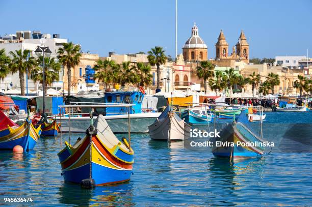 Marsaxlokk Harbor Stock Photo - Download Image Now - Malta, Marsaxlokk, Nautical Vessel