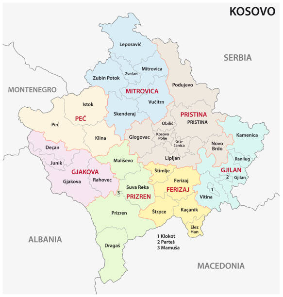 kosovo administrative and political map kosovo administrative and political vector map kosovo stock illustrations