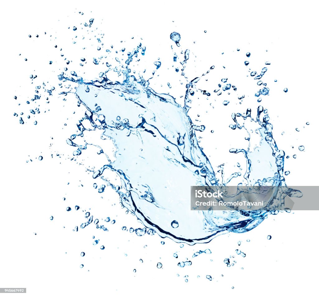 Splash de agua con gotas aisladas - Foto de stock de Agua libre de derechos