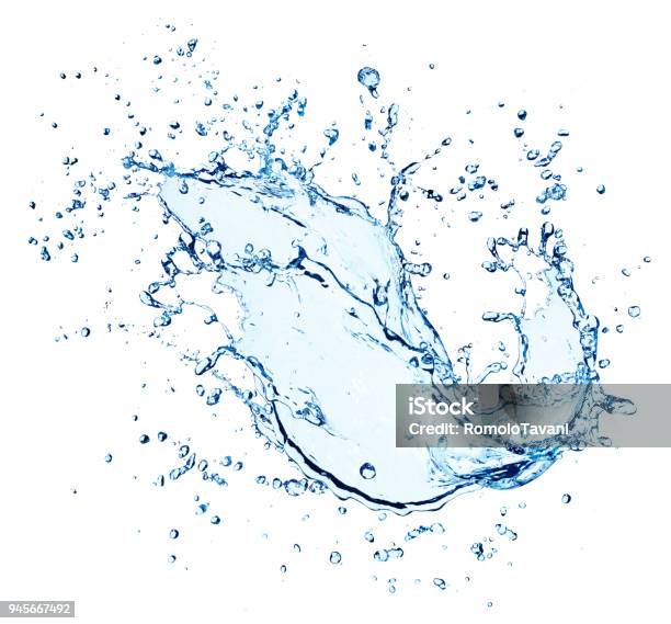Splash De Agua Con Gotas Aisladas Foto de stock y más banco de imágenes de Agua - Agua, Salpicar, Fondo blanco
