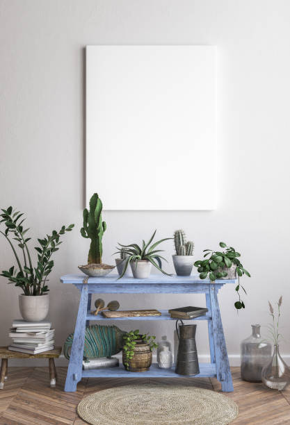 istock Mock up poster frame in decorated hipster interior background 945671314