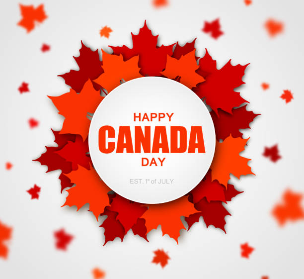 ilustraciones, imágenes clip art, dibujos animados e iconos de stock de celebrar el día nacional de canadá. las hojas de arce canadiense rojo con letras día de canadá feliz. - flag canadian flag patriotism national flag