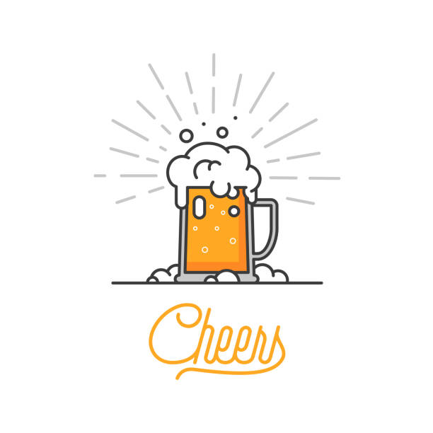 cheers mate. glas bier isoliert vektor-illustration, minimalistisches design. lagerbier-symbol auf weißem hintergrund. trinken sie bier mit freunden. gut für pub menü darstellung. kaltes getränk an einem heißen tag. - bierglas stock-grafiken, -clipart, -cartoons und -symbole