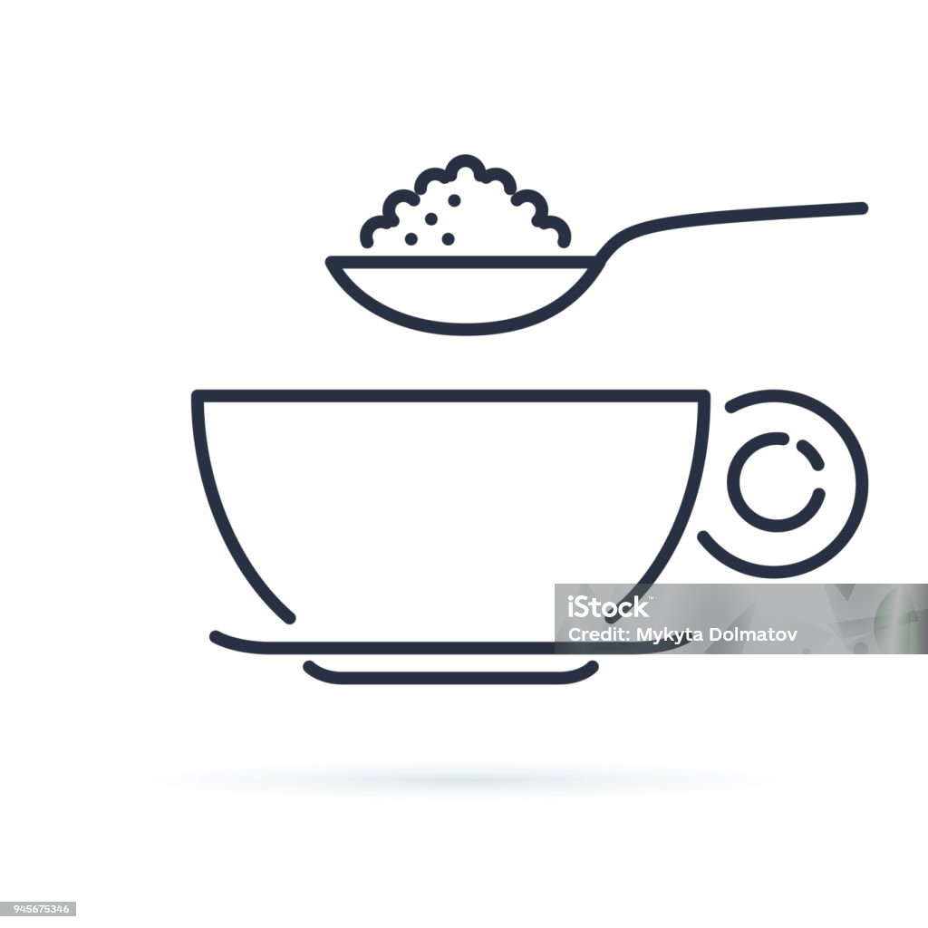 Sugar spoon icon line symbol. Isolated vector illustration of icon sign concept for your web site mobile app logo UI design. Sugar spoon icon line symbol. Isolated vector illustration of icon sign concept for your web site mobile app logo UI design. Coffee or tea cup and spoon with nutrition. Breakfast or cafe icon. Sugar - Food stock vector