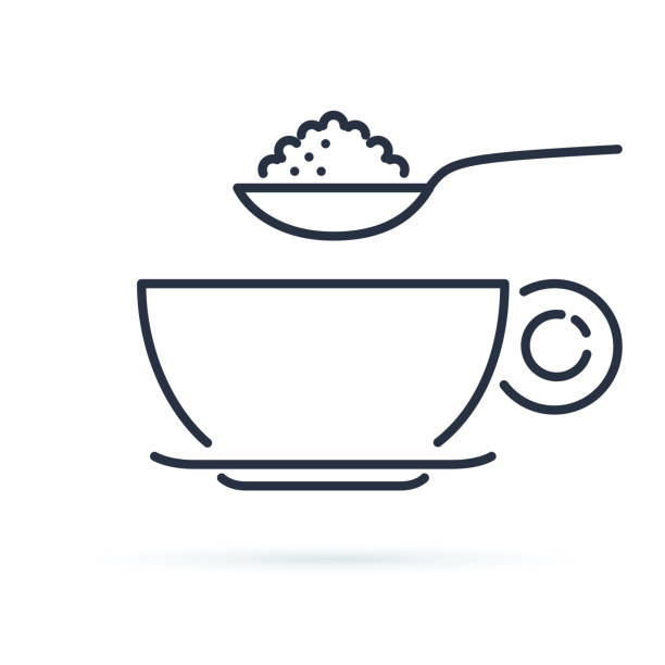 Sugar spoon icon line symbol. Isolated vector illustration of icon sign concept for your web site mobile app logo UI design. Sugar spoon icon line symbol. Isolated vector illustration of icon sign concept for your web site mobile app logo UI design. Coffee or tea cup and spoon with nutrition. Breakfast or cafe icon. teaspoon stock illustrations