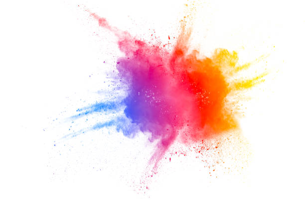 istock Abstract multi color powder explosion on white background.  Freeze motion of color dust  particles splashing. Painted Holi in festival 945675464