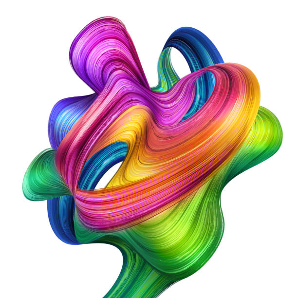 istock 3d render, abstract artistic brush stroke, paint splash, modern dynamic lines, blue pink green splatter, colorful spectrum palette, loops, clip art isolated on white background 945678432