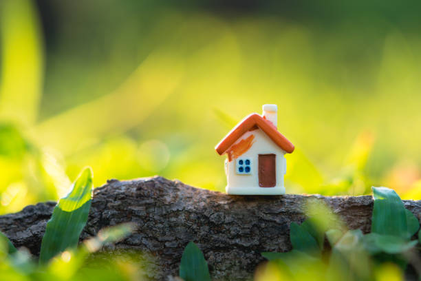 istock Miniature house on green nature background 945687292