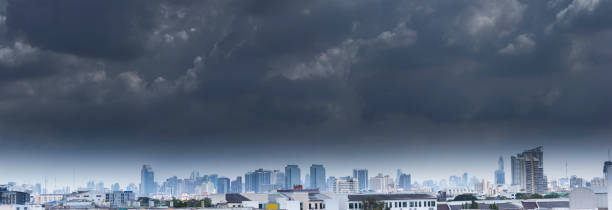 istock Panorama of Bangkok city view with gray cloud before raining. 945688088