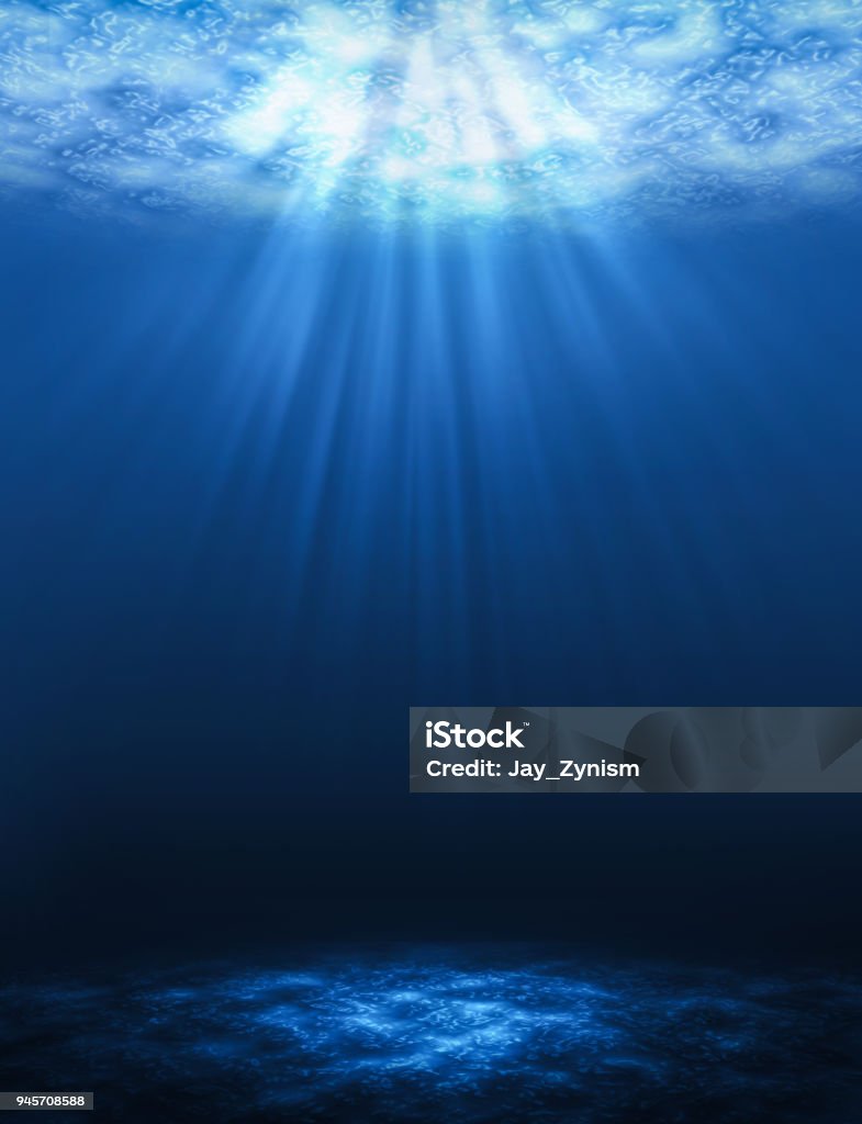 Sunbeam vertical Abstract underwater backgrounds in the sea. Sea Stock Photo