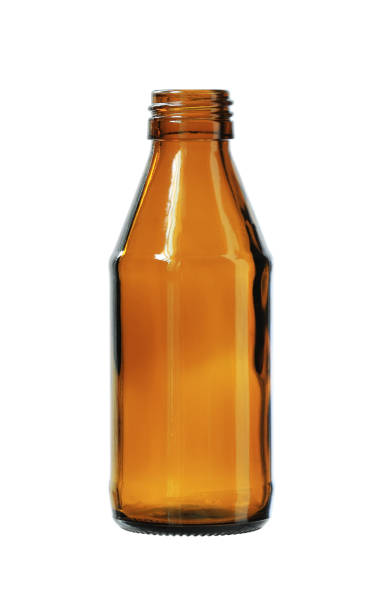 Brown Glass Bottle isolated on white background clipping paths stock photo