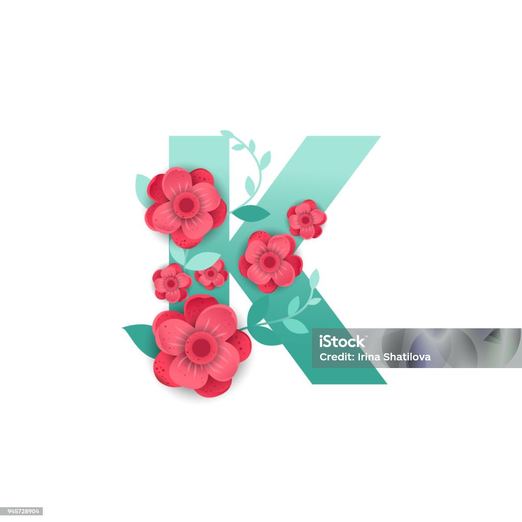 Color Letter K With Beautiful Flowers Stock Illustration ...