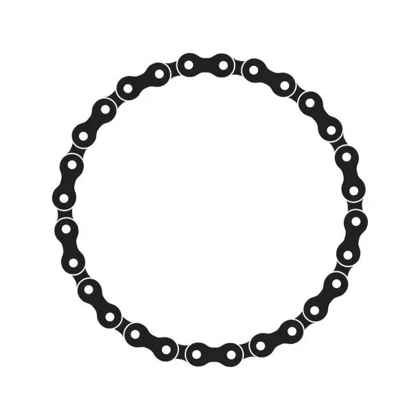 Vector illustration of Round Vector Frame Made of Bike or Bicycle Chain. Monochrome Black Bike Chain. Bike Chain Circle Frame