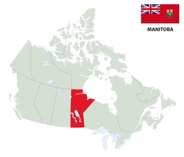 ilustrações de stock, clip art, desenhos animados e ícones de manitoba outline map with flag - alberta flag canada province