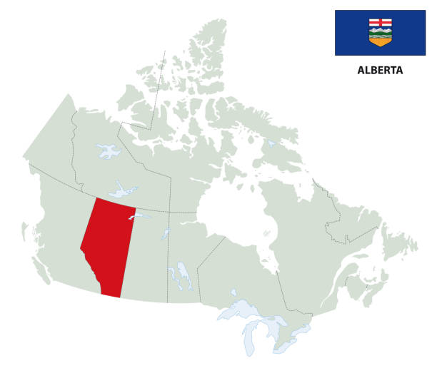 alberta umriß mit flagge - manitoba map canada outline stock-grafiken, -clipart, -cartoons und -symbole