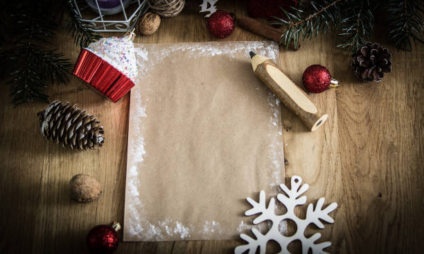 istock greeting card and pencil in the Christmas background 945734830