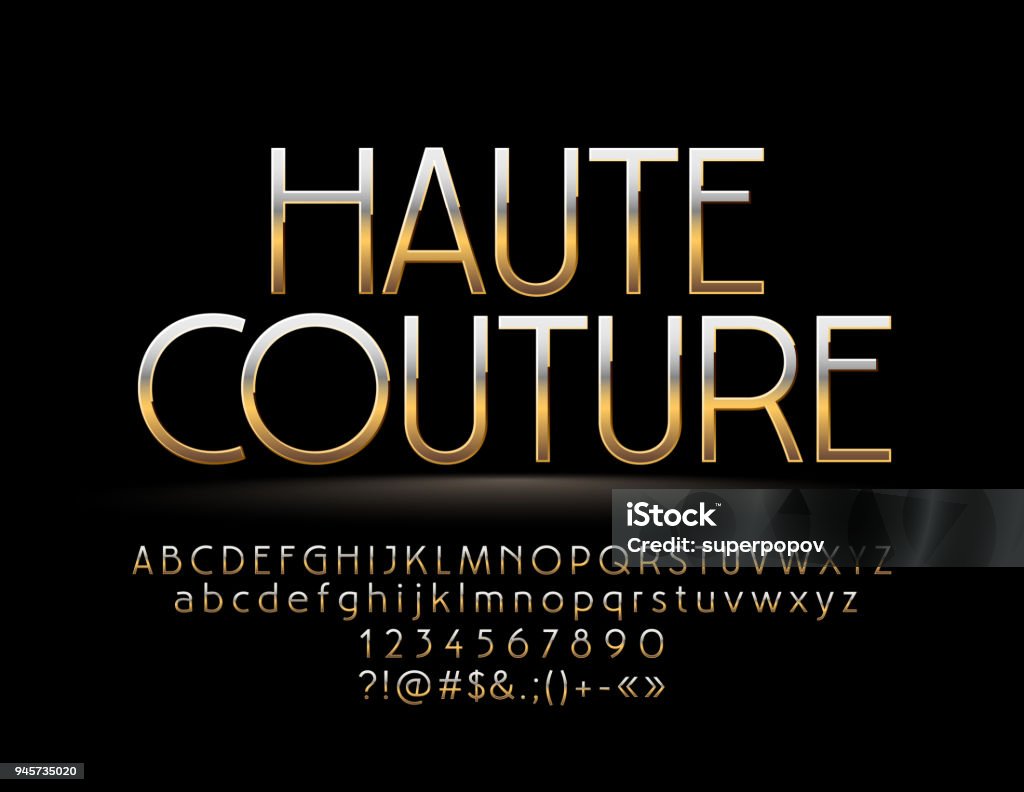 Elegante dourado reflexivo sinal Haute Couture - Vetor de Ouro - Metal royalty-free