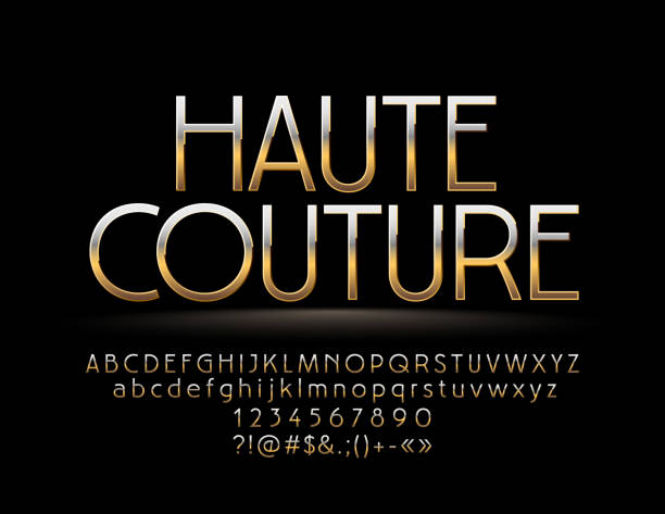 ilustrações, clipart, desenhos animados e ícones de elegante dourado reflexivo sinal haute couture - capital letter