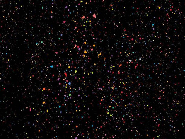 istock Colorful round confetti isolated on black background. Dust overlay distress grain. Colorful paint splatter , poster for your design. Hand drawing illustration 945738614