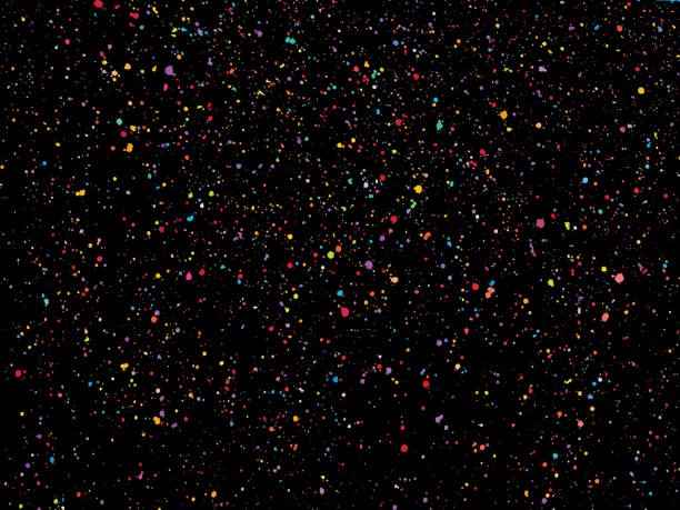 istock Colorful round confetti isolated on black background. Dust overlay distress grain. Colorful paint splatter , poster for your design. Hand drawing illustration 945738764