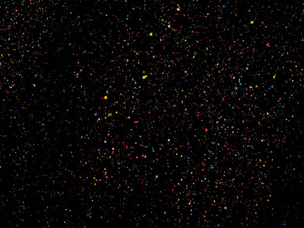 istock Colorful round confetti isolated on black background. Dust overlay distress grain. Colorful paint splatter , poster for your design. Hand drawing illustration 945739016