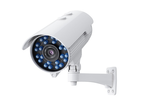 3D rendering security camera on white background.