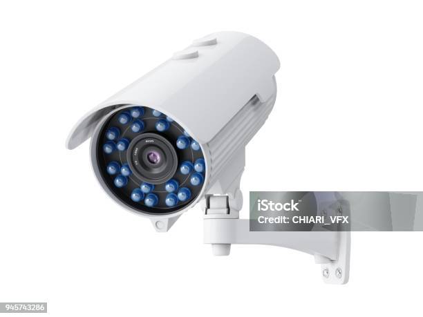 3d Rendering Security Camera On White Background Stock Photo - Download Image Now - Security Camera, Camera - Photographic Equipment, Security