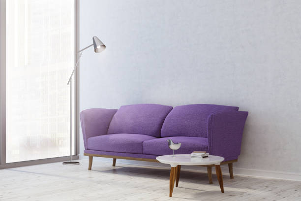 istock White living room corner, purple sofa 945743820