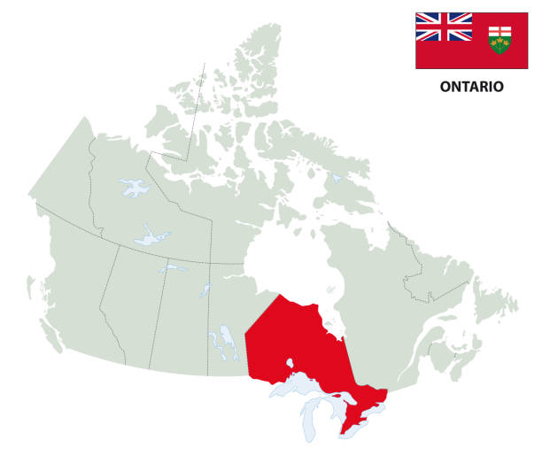 ilustrações de stock, clip art, desenhos animados e ícones de ontario outline map with flag - alberta flag canada province