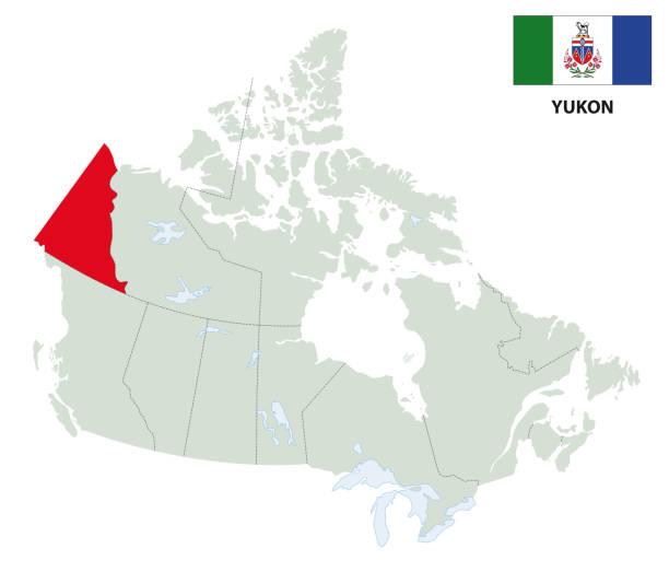 ilustrações de stock, clip art, desenhos animados e ícones de yukon territory outline map with flag - alberta flag canada province