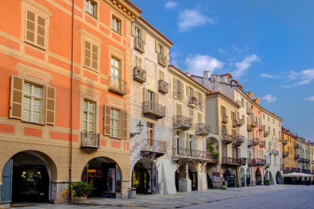 Cuneo, via Roma - Italy Via Roma is the oldest street in Cuneo, recently restored as the facades of the buildings that overlook it. Cuneo is a city in the Piedmont region, in northern Italy. cuneo stock pictures, royalty-free photos & images