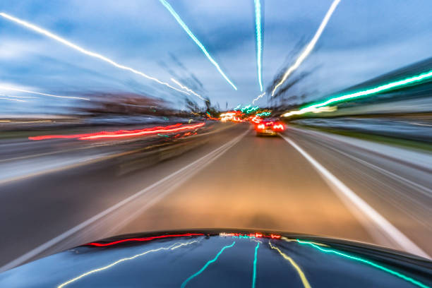 Car Driving at Speed with Motion Blur in Encinitas, San Diego, California