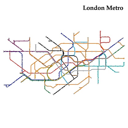 Map of London metro,  Template of city transportation scheme for underground road. Vector illustration.