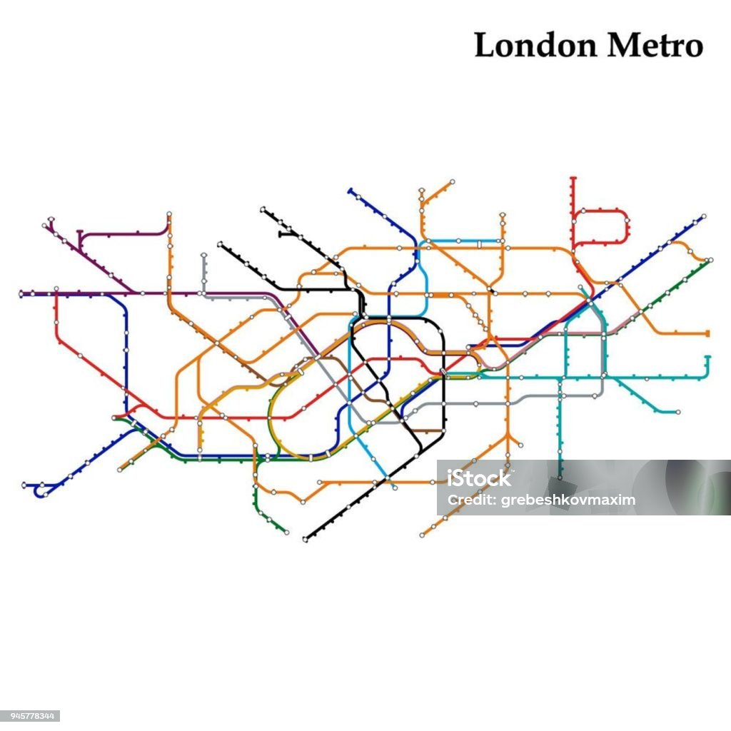 Map of metro Map of London metro,  Template of city transportation scheme for underground road. Vector illustration. Map stock vector