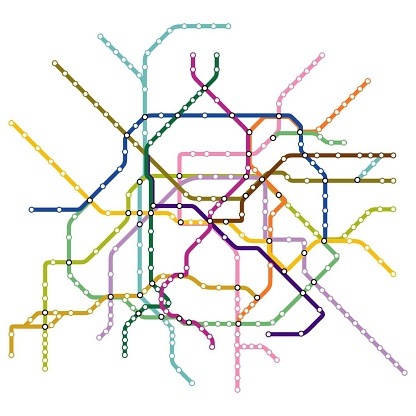 Map of metro, Template of city transportation scheme for underground road. Vector illustration.