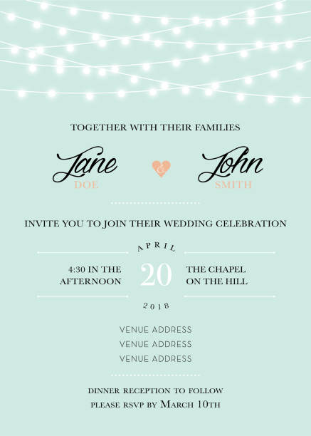 Wedding Invitation Wedding invitation in modern style with string lights light strings stock illustrations