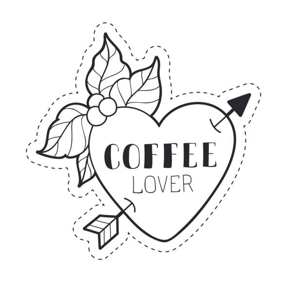 ilustraciones, imágenes clip art, dibujos animados e iconos de stock de ilustración del amante del café. - coffee bean coffee flower ribbon